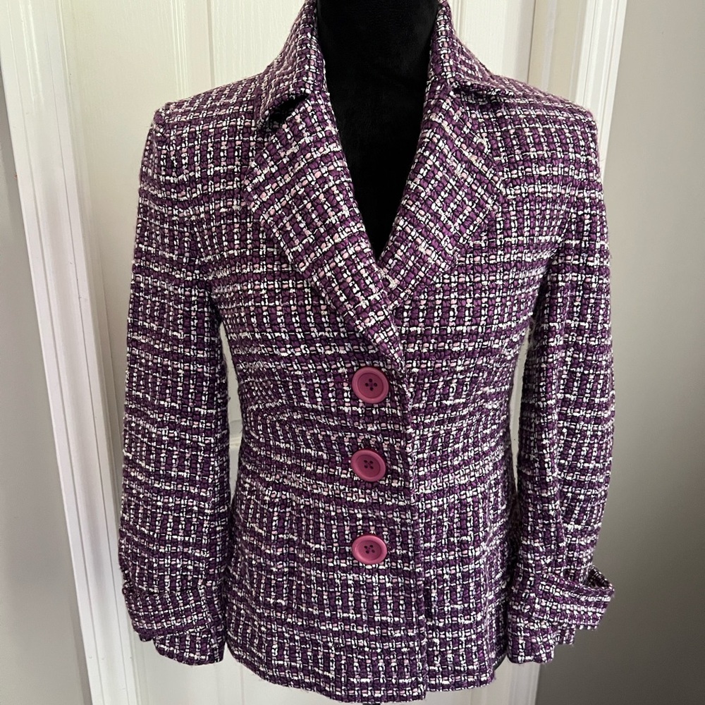 kenzie Purple Tweed Blazer with White Accent